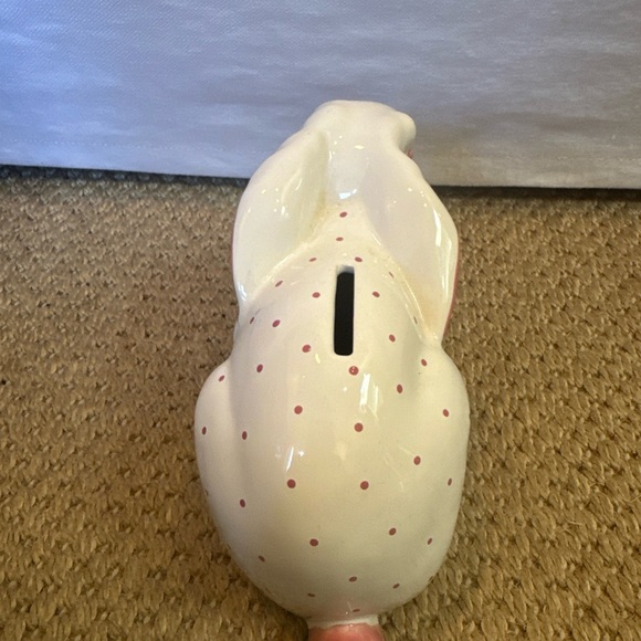 Tiffany & Co. Bunny Rabbit Bank White W Pink Polka Dots Hand Painted AUSTRIA - Picture 5 of 6
